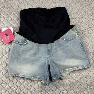 Isabel Maternity Denim Shorts With‎ Crossover Panel & Pockets Size 2/26